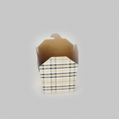Bio Tek 8 oz Square Plaid Paper Noodle Take Out Container - 2 3/4" x 2 1/4" x 2 1/2" - 200 count box