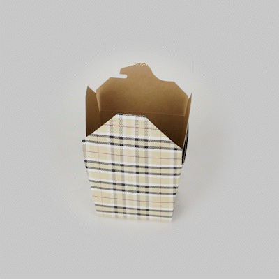 Bio Tek 16 oz Square Plaid Paper Noodle Take Out Container - 3 1/2" x 3" x 3 1/4" - 200 count box