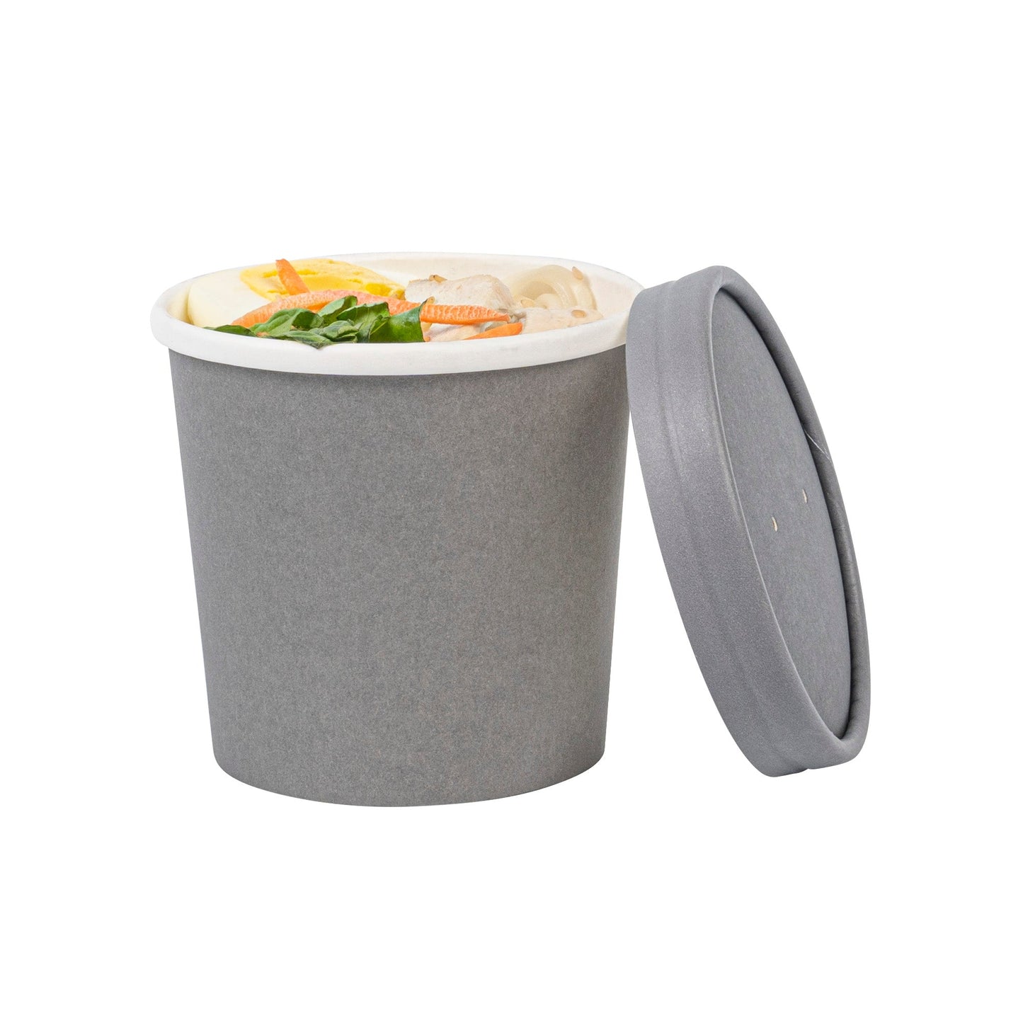 Bio Tek 12 oz Round Gray Paper Soup Container - 3 1/2" x 3 1/2" x 3 1/2" - 25 count box