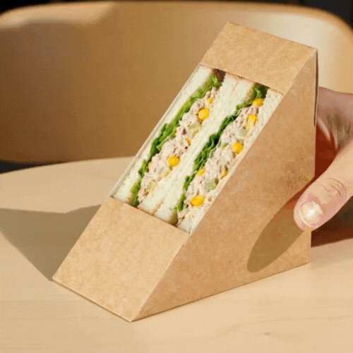 Cafe Vision Triangle Kraft Paper Medium Sandwich Box - 4 3/4" x 4 3/4" x 2 3/4" - 25 count box