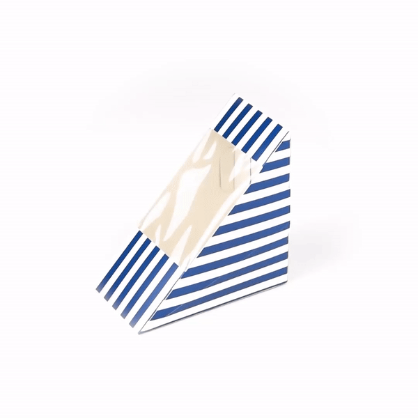 Cafe Vision Triangle Blue and White Stripe Paper Medium Sandwich Box - 4 3/4" x 4 3/4" x 2 3/4" - 200 count box