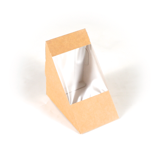 Cafe Vision Triangle Kraft Paper Large Sandwich Box - 4 3/4" x 4 3/4" x 3 1/4" - 200 count box