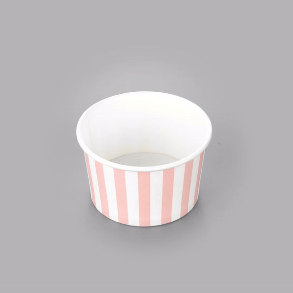 Coppetta 5 oz Round Pink and White Stripe Paper To Go Cup - 3 1/4" x 3 1/4" x 2" - 50 count box