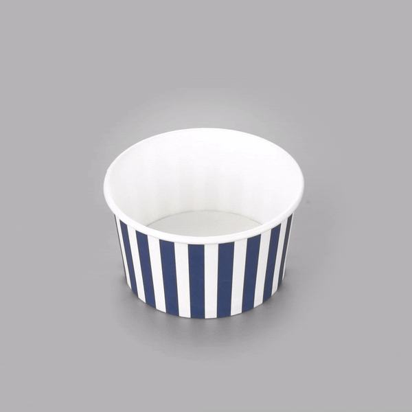 Coppetta 8 oz Round Blue and White Stripe Paper To Go Cup - 3 3/4" x 3 3/4" x 2 1/4" - 50 count box