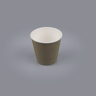 Restpresso 8 oz Mocha Pin Check Paper Coffee Cup - Spiral Wall - 3 1/2" x 3 1/2" x 3 1/4" - 500 count box