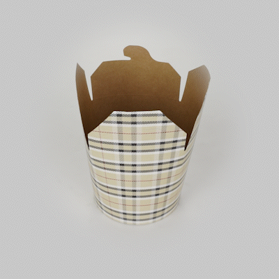 Bio Tek 26 oz Round Plaid Paper Noodle Take Out Container - 4" x 3 1/2" x 3 3/4" - 200 count box