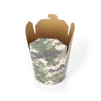 Bio Tek 32 oz Round Camouflage Paper Noodle Take Out Container - 4" x 3 1/2" x 4 1/2" - 200 count box