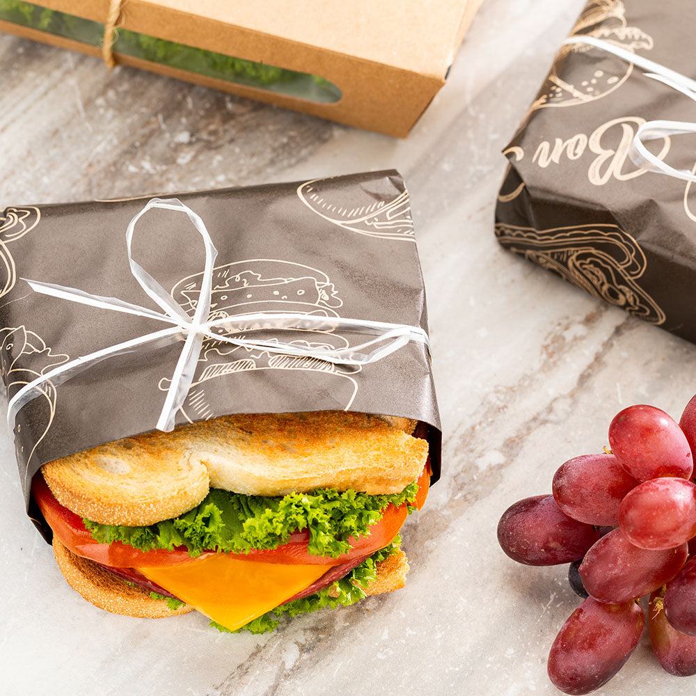 Gastronomia Kraft Paper Bakery Wrap and Basket Liner - Bon Appetit, Greaseproof - 12" x 12" - 500 count box