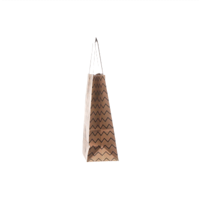 Saving Nature Kraft Paper Small Retail Bag - Black Zig Zag, with Handles - 6" x 3 1/4" x 8 1/4" - 100 count box