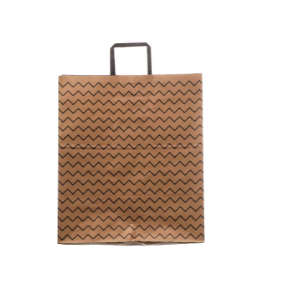Saving Nature Kraft Paper Large Retail Bag - Black Zig Zag, with Handles - 16" x 9 3/4" x 17 1/4" - 100 count box