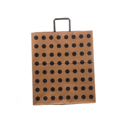 Saving Nature Kraft Paper Large Retail Bag - Black Polka Dot, with Handles - 16" x 9 3/4" x 17 1/4" - 100 count box