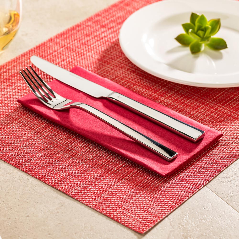 Carmel Mesh Red Vinyl Woven Placemat - with Khaki Threads - 16" x 12" - 6 count box