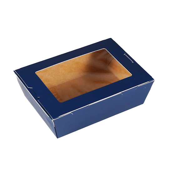 Cafe Vision 71 oz Midnight Blue Paper Large Take Out Container - Hinge Lock - 8 3/4" x 6 1/2" x 2 1/2" - 200 count box