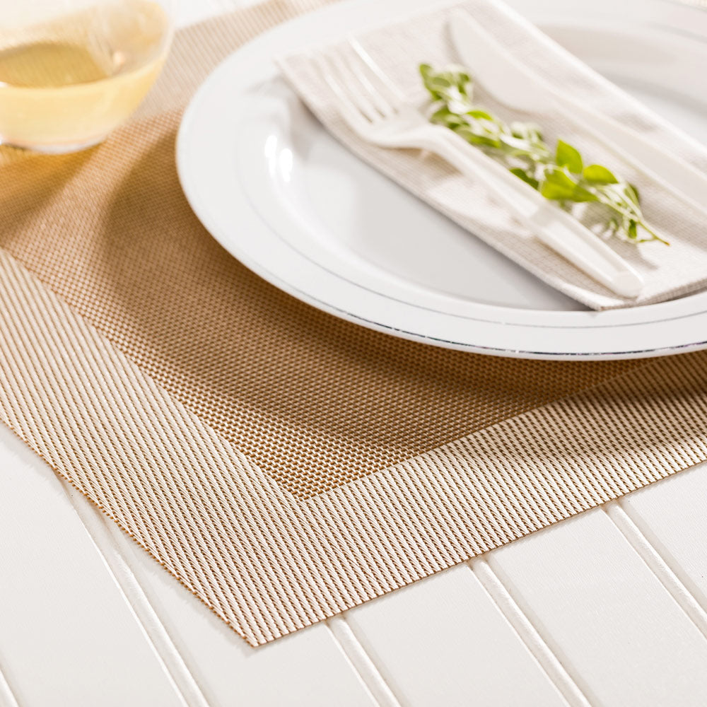 Geneva Frame Metallic Gold Vinyl Woven Placemat - 16" x 12" - 6 count box