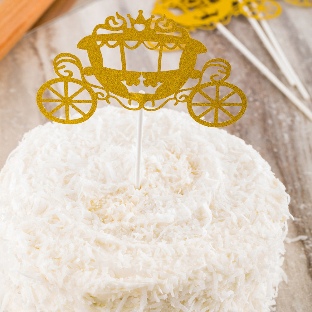 Top Cake Gold Paper Cinderella Carriage Cake Topper - Glitter - 8" x 3 3/4" - 10 count box