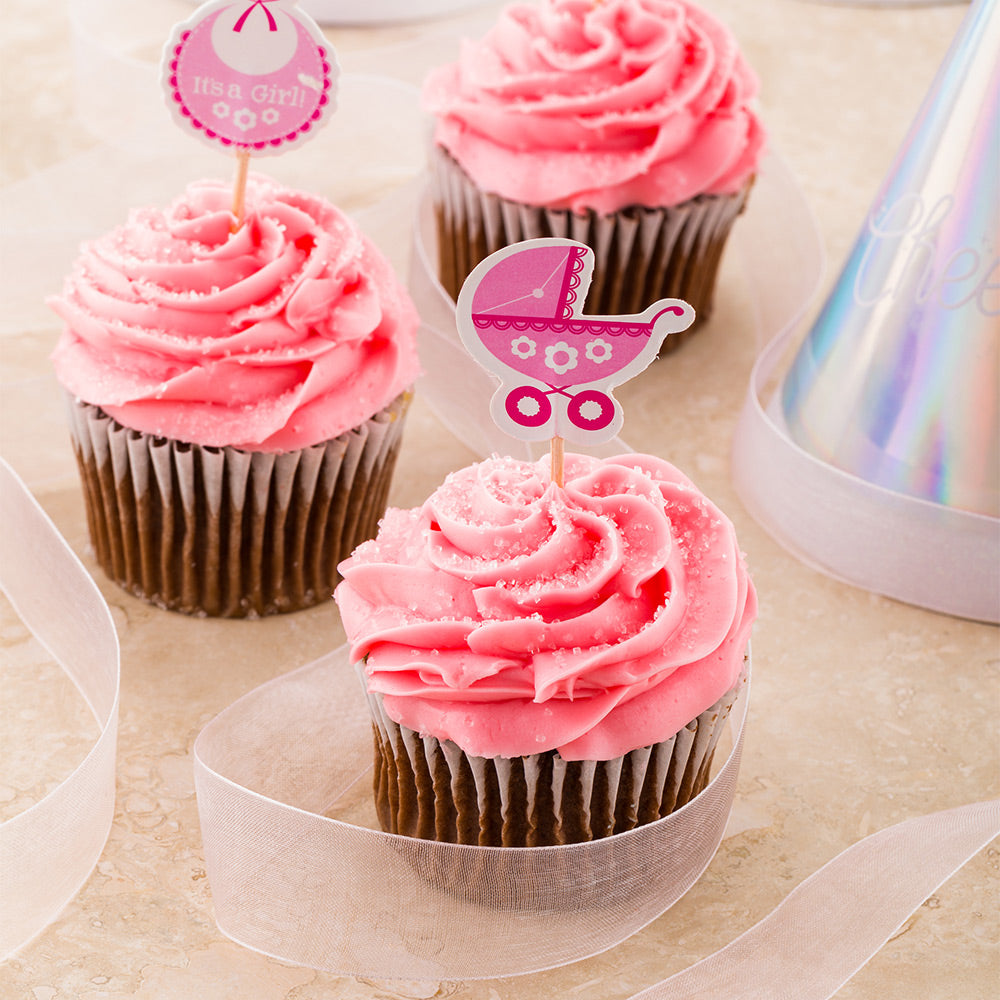 Top Cake Pink Paper Baby Shower Cake Topper - Girl - 3 1/2" x 1 1/2" - 24 pieces