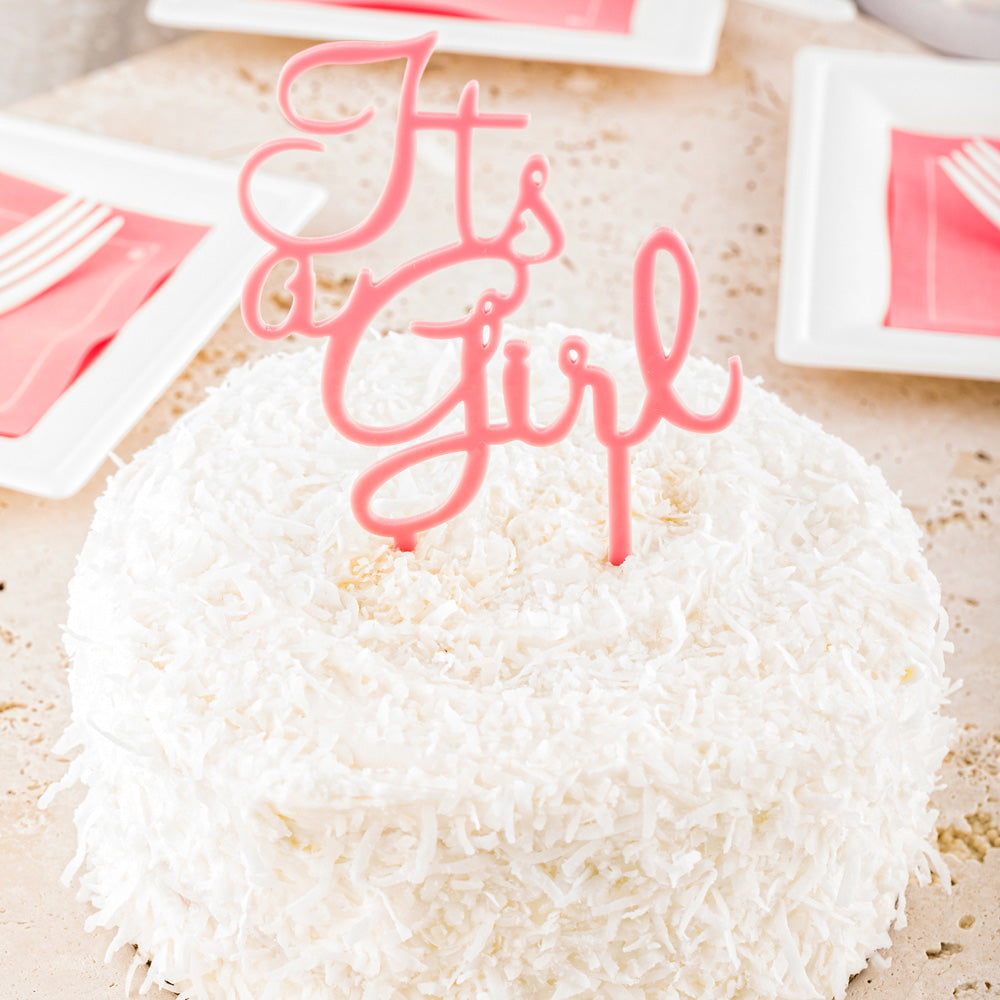 Top Cake Pink Acrylic Baby Shower Cake Topper - Its a Girl - 7" x 4" - 1 count box