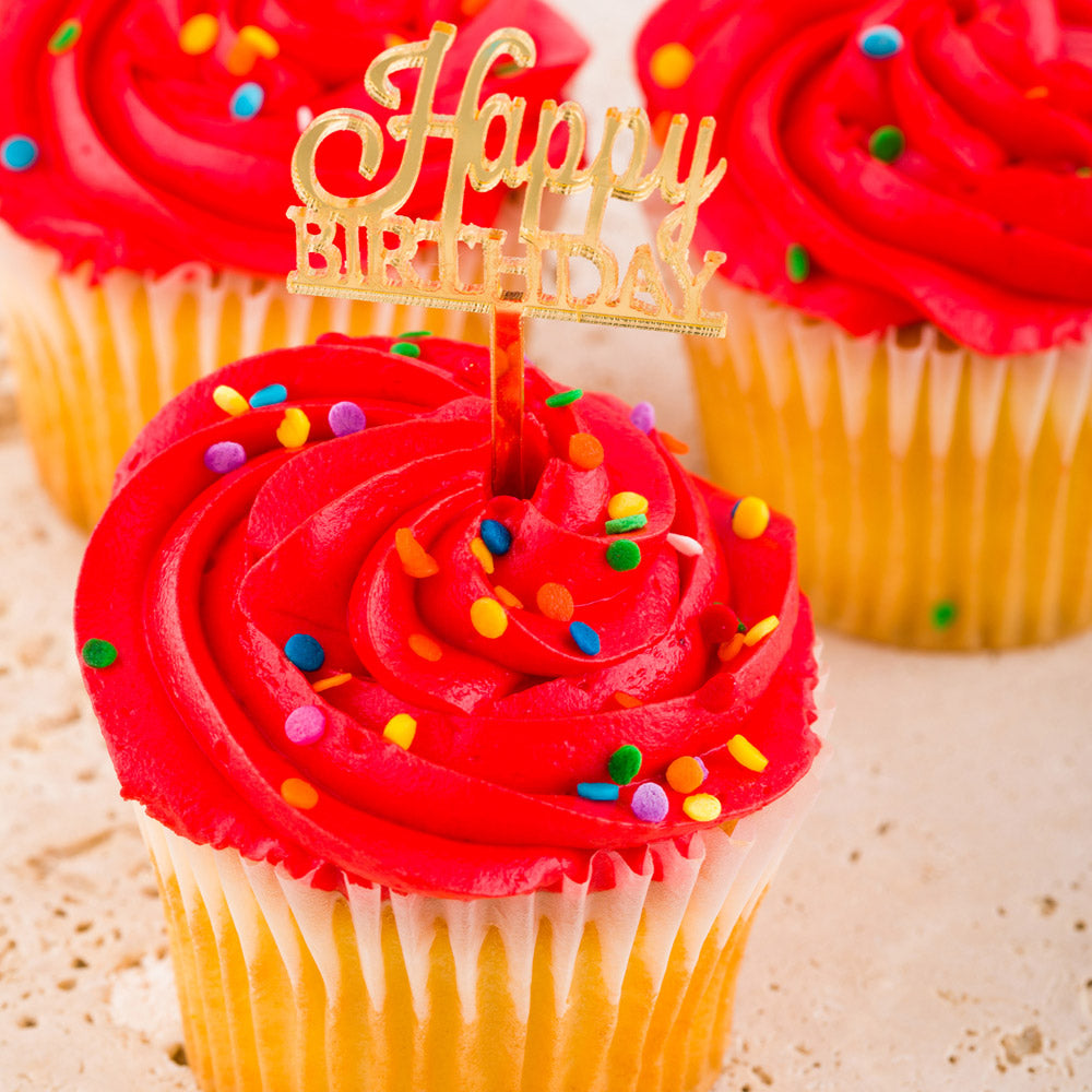 Top Cake Gold Acrylic Classic Happy Birthday Cake Topper - Mirrored - 3" x 1 1/2" - 10 count box