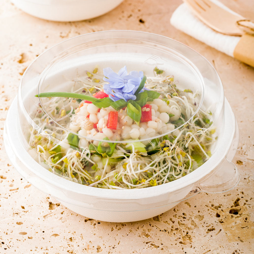 Pulp Safe Round Clear Plastic Dome Lid - Fits 12 oz Bagasse Salad Bowl - 100 count box