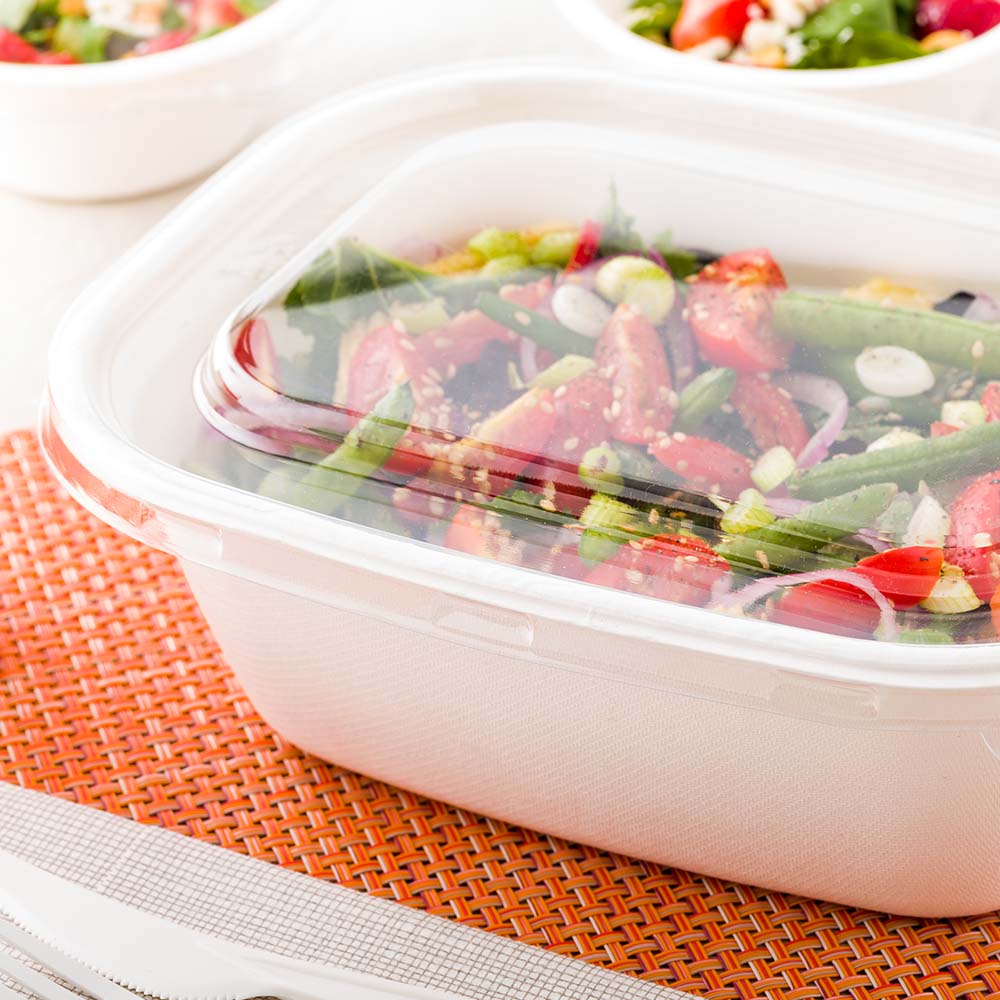 Pulp Tek Rectangle Clear Plastic Flat Lid - Fits 48 and 60 oz Bagasse Container - 100 count box