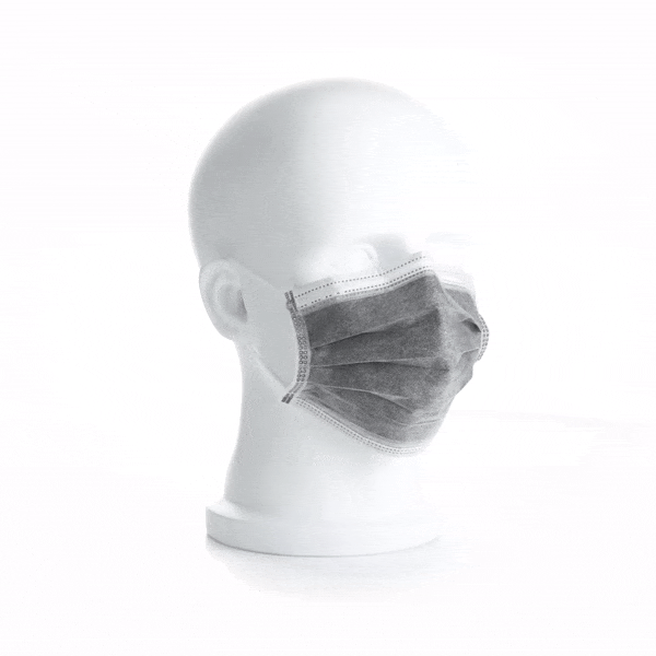 Clean Tek Professional Gray Disposable Earloop Face Mask - Active Carbon, 4-Layer Filtration - 7" x 3 3/4" - 50 count box