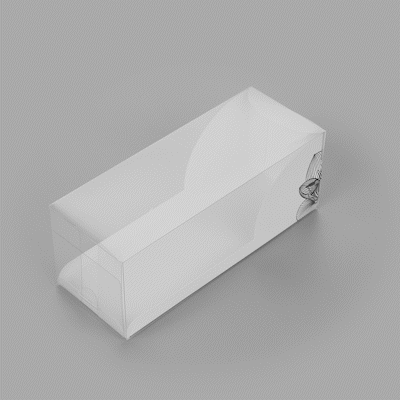 Sweet Vision Rectangle Clear Plastic Eclair Box - White Paper Sleeve, Lotus Accent - 7" x 2 1/2" x 2 1/2" - 100 count box