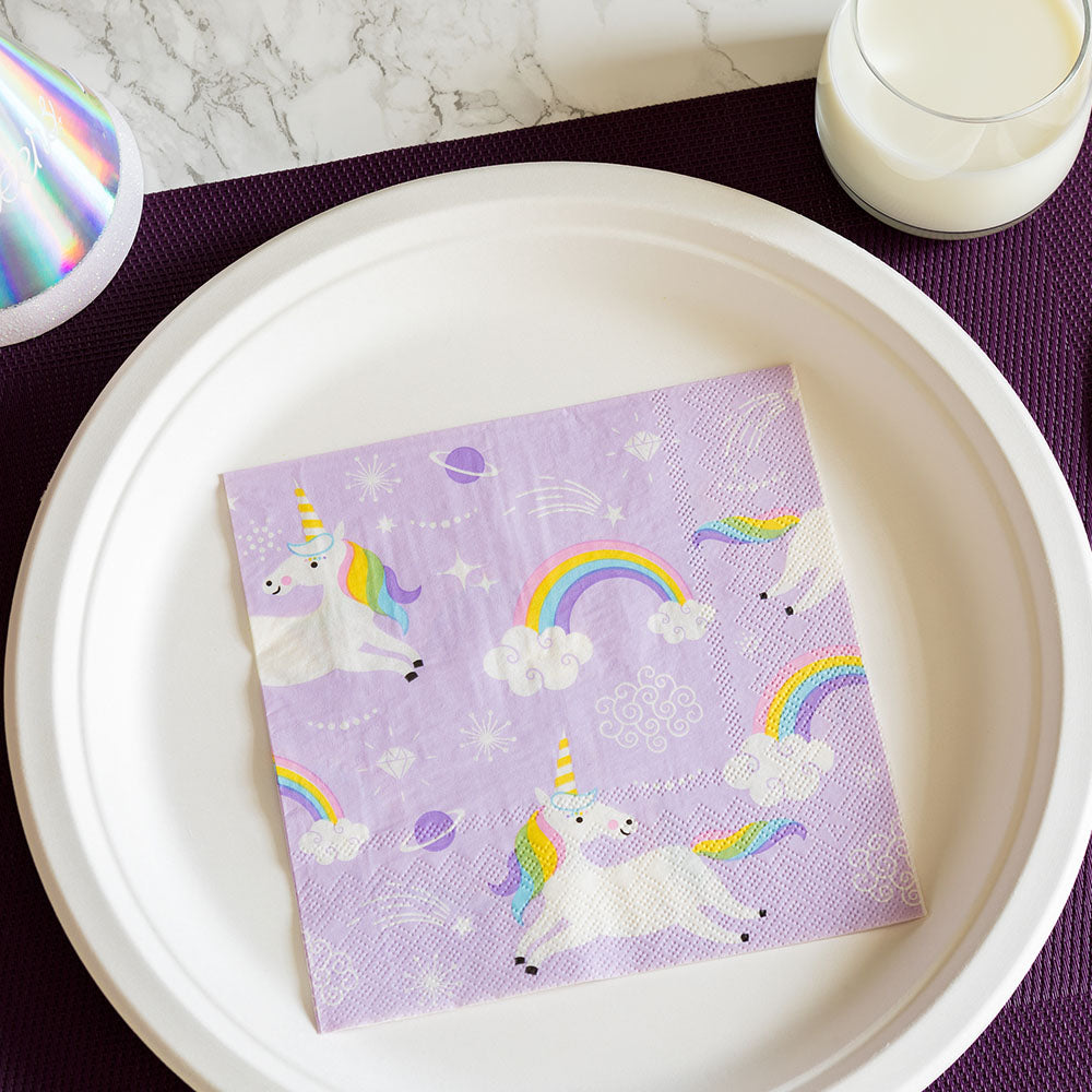 Napluxe Purple Paper Luncheon Napkin - Magical Unicorn - 13" x 13" - 20 count box