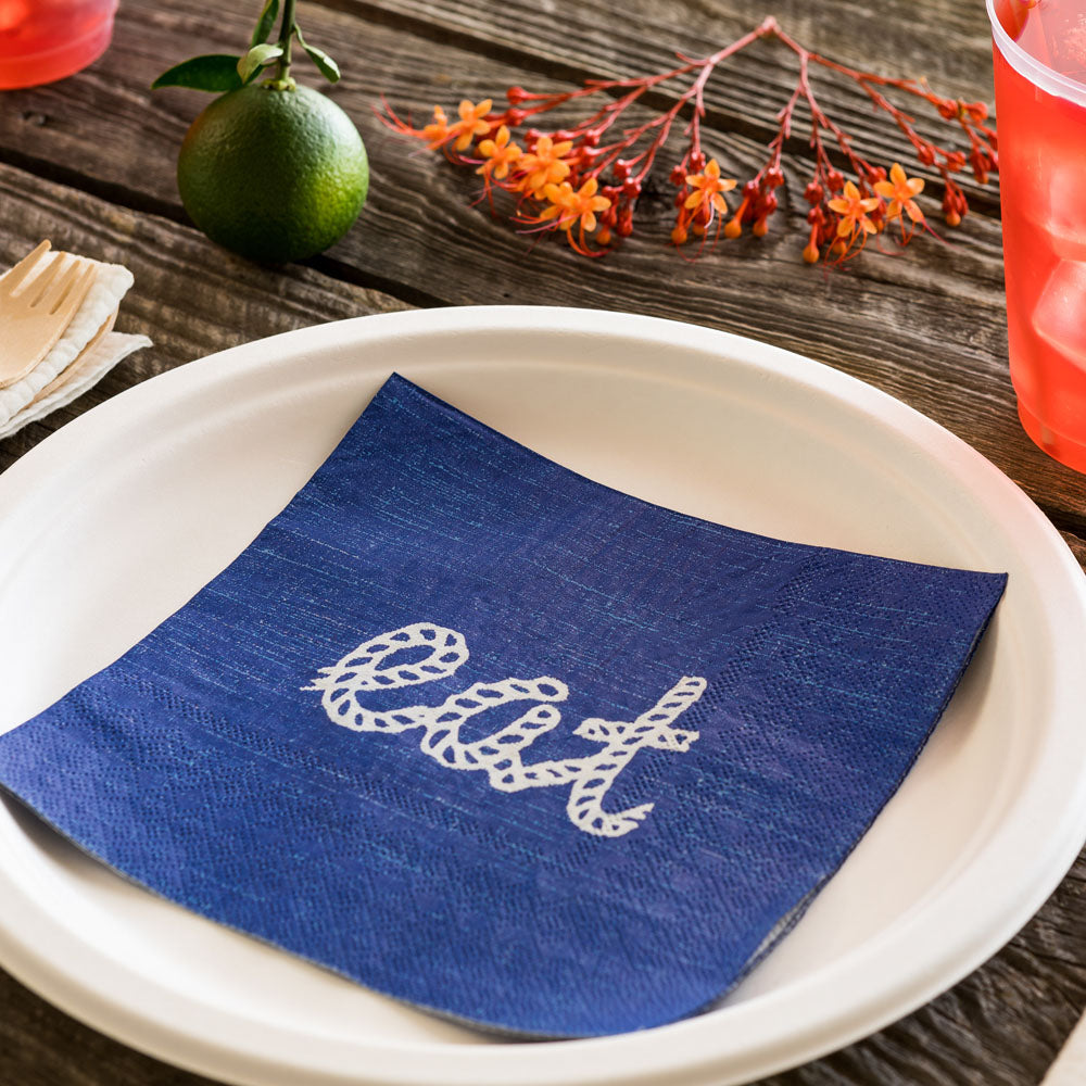 Luxenap Navy Paper Luncheon Napkin - Eat, Rope Script - 13" x 13" - 20 count box