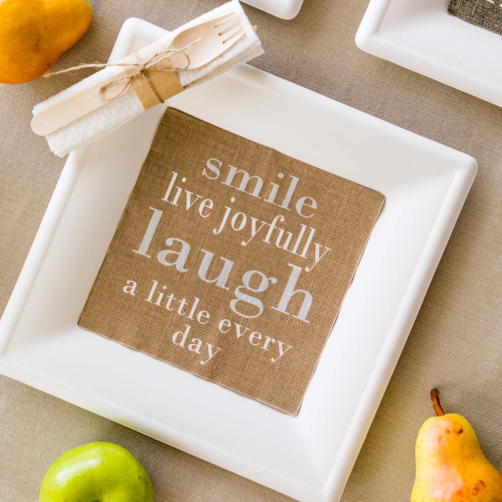 Luxenap Brown Paper Luncheon Napkin - Live Joyfully - 13" x 13" - 20 count box