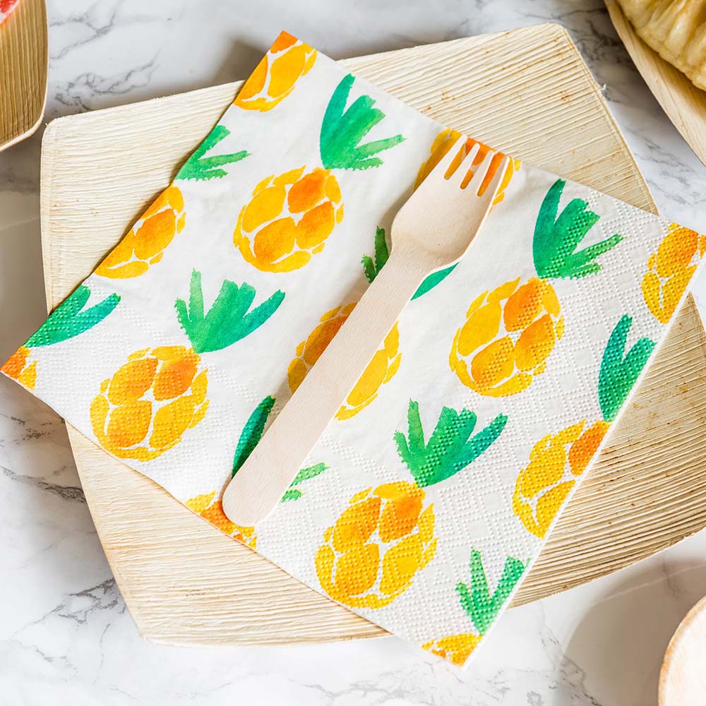 Luxenap White Paper Luncheon Napkin - Pineapple Watercolor - 13" x 13" - 20 count box