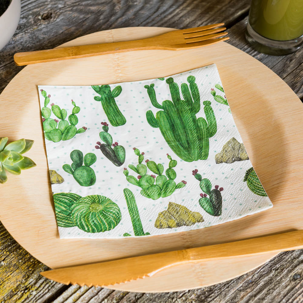 Luxenap White Paper Luncheon Napkin - Cactus - 13" x 13" - 500 count box