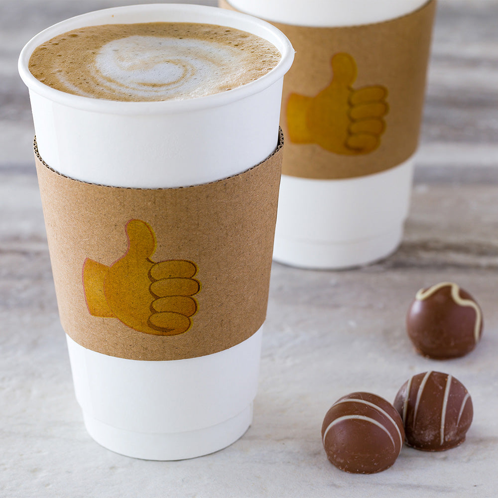 Restpresso Kraft Paper Thumbs Up Emoji Coffee Cup Sleeve - Fits 12 / 16 / 20 oz Cups - 50 count box