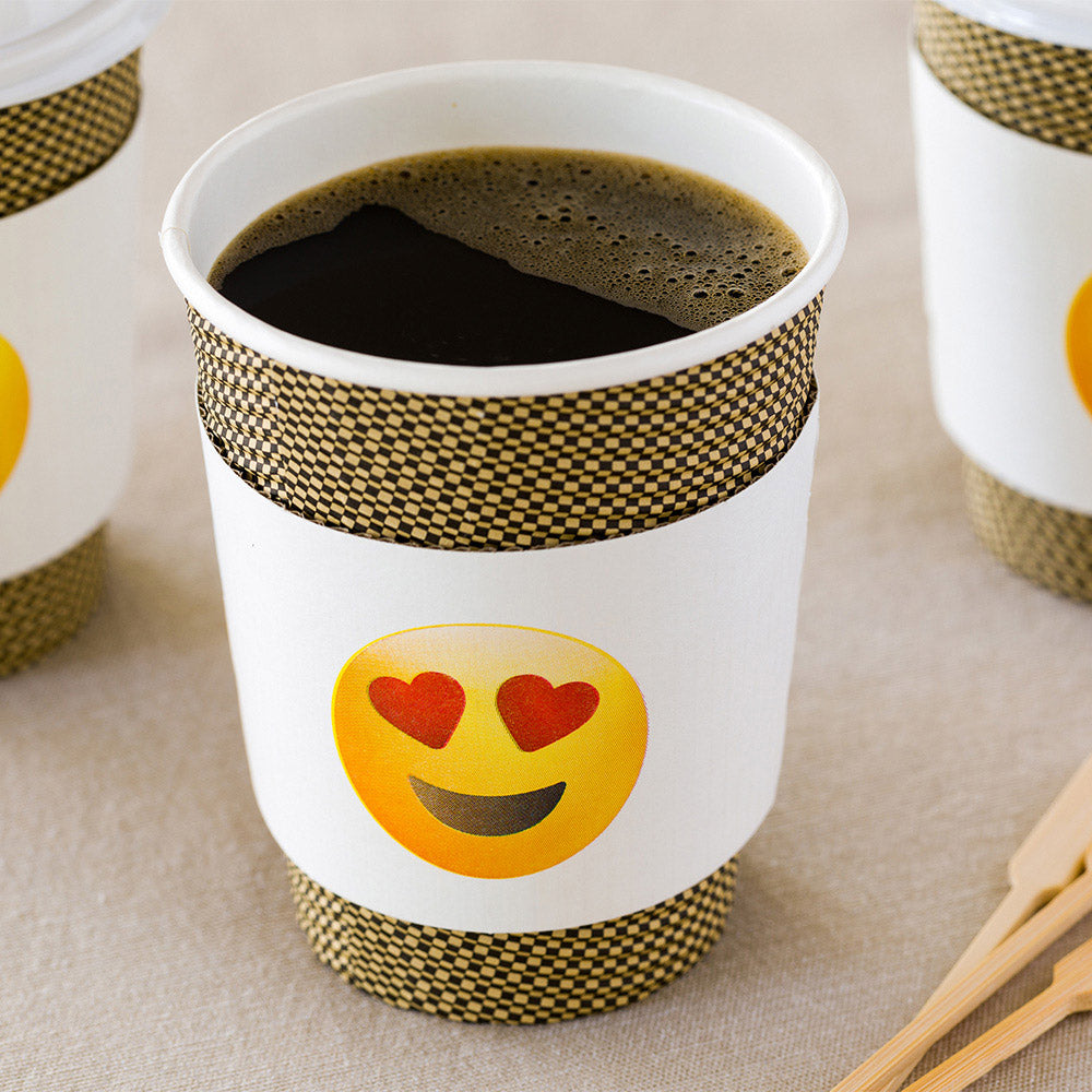 Restpresso White Paper Heart Eyes Emoji Coffee Cup Sleeve - Fits 12 / 16 / 20 oz Cups - 50 count box