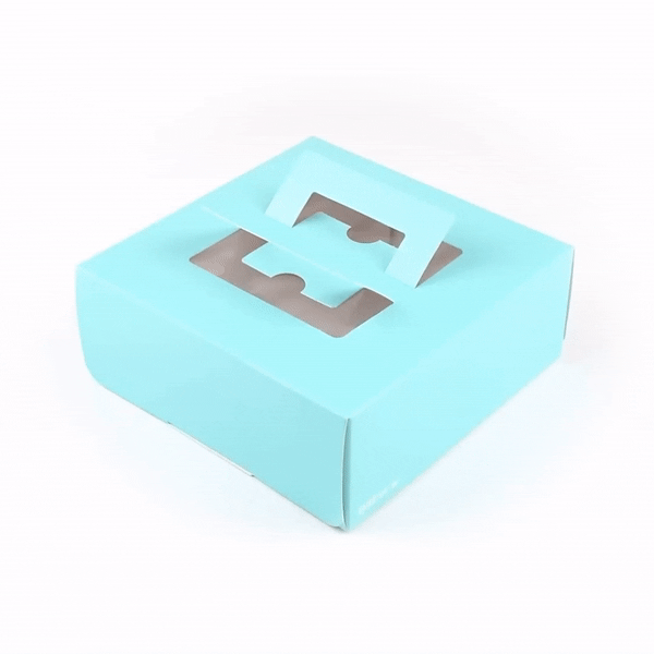 Cater Tek Square Turquoise Paper Cake / Take Out Container - with Pop-Up Handle, Window - 9" x 9" x 3 1/2" - 50 count box