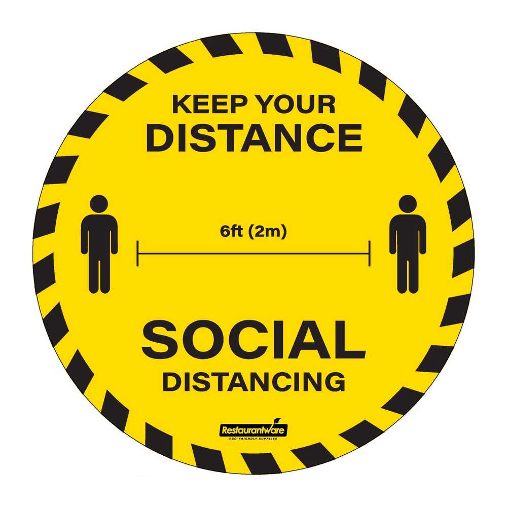 RW Smart Round Yellow Social Distancing Floor / Wall Decal - Keep Your Distance - 15" x 15" - 1 count box
