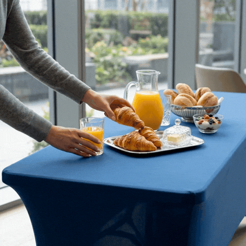 Table Tek Rectangle Blue Spandex Table Cover - Contour Cut - 96" x 30" - 10 count box