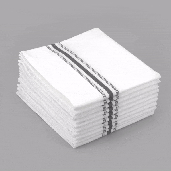 Luxenap White Woven Cloth Bistro Napkin - Black Stripe - 18 1/2" x 22 3/4" - 10 count box