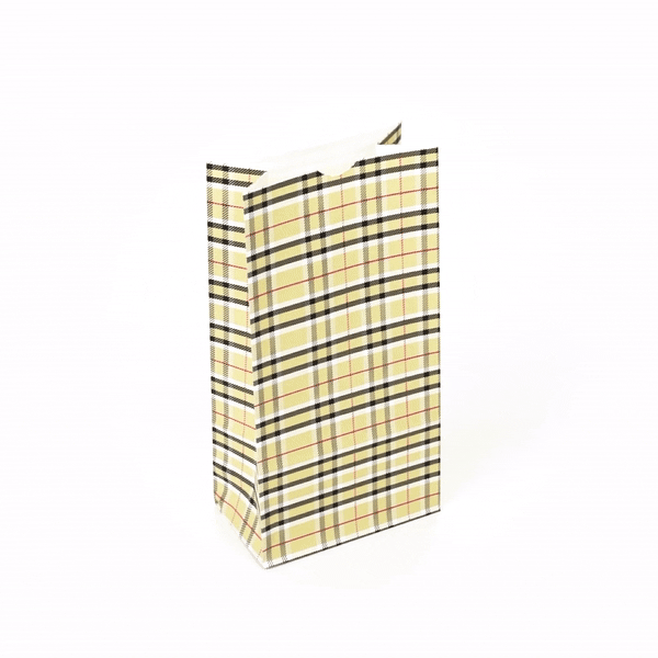 Bag Tek Plaid Paper Bag - 2 lb - 4 1/4" x 2 1/4" x 8 1/2" - 100 count box