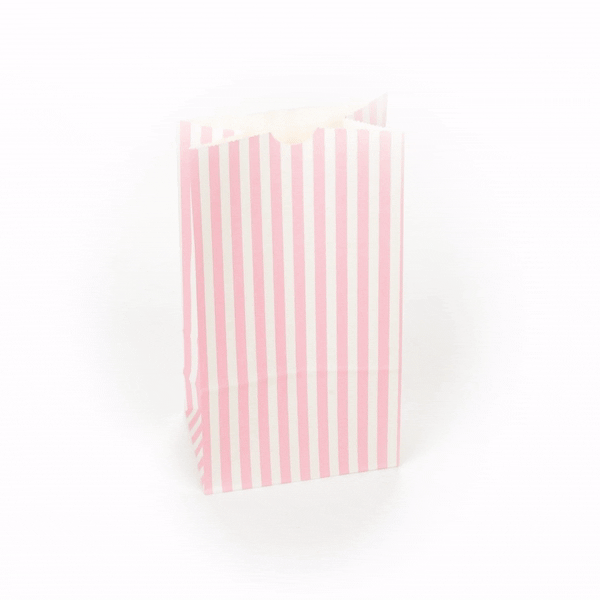 Bag Tek Pink and White Stripe Paper Bag - 4 lb - 5" x 3 1/4" x 9 1/2" - 100 count box