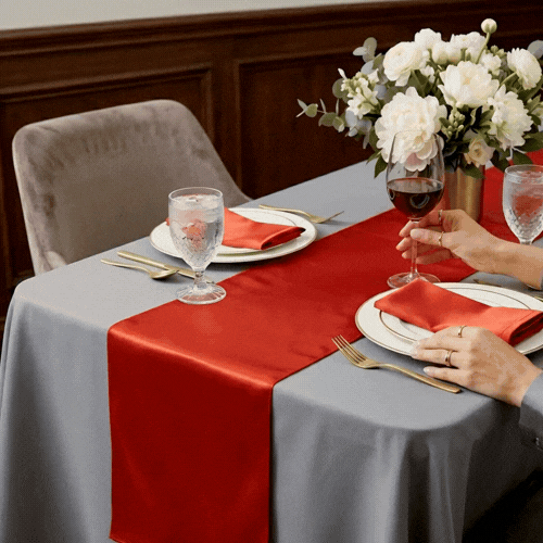 Table Tek Red Satin Table Runner - 12" x 108" - 1 count box