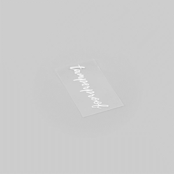 Label Tek Plastic Tamperproof Label - Clear with White Font, Water-Resistant - 2" x 1" - 100 count box