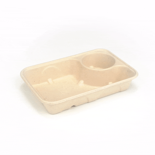 Pulp Tek 34 oz Rectangle Natural Sugarcane / Bagasse To Go Container - 2-Compartment - 9 1/2" x 6 1/4" x 1 3/4" - 100 count box