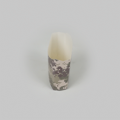Bio Tek 3 oz Camouflage Paper Fry Cup / Snack Container - 4 1/2" x 3 1/4" x 3 3/4" - 100 count box