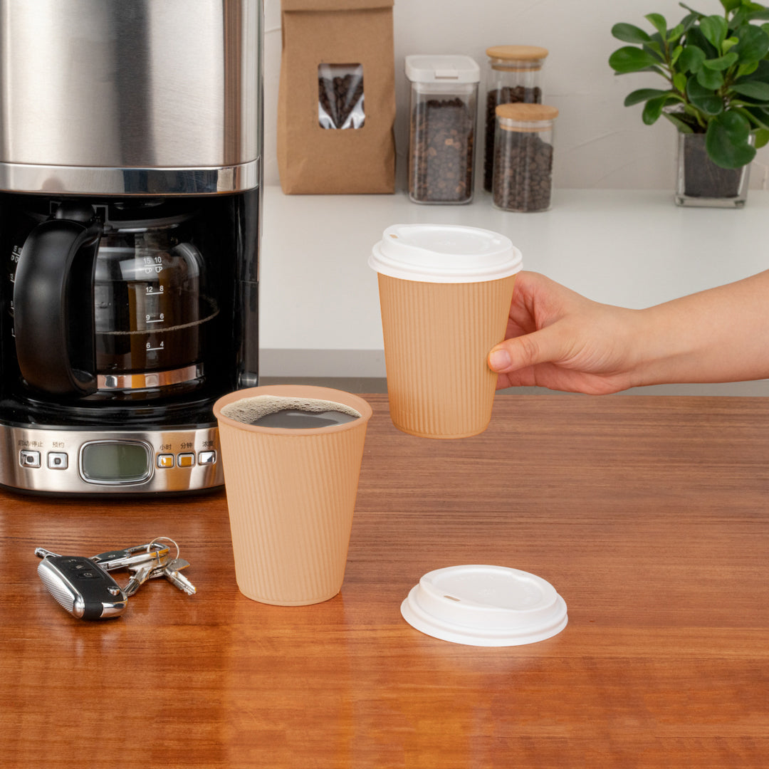 Restpresso 12 oz Kraft Paper Ripple Wall Coffee Cup - with White Lid - 3 1/2" x 3 1/2" x 5" - 200 count box