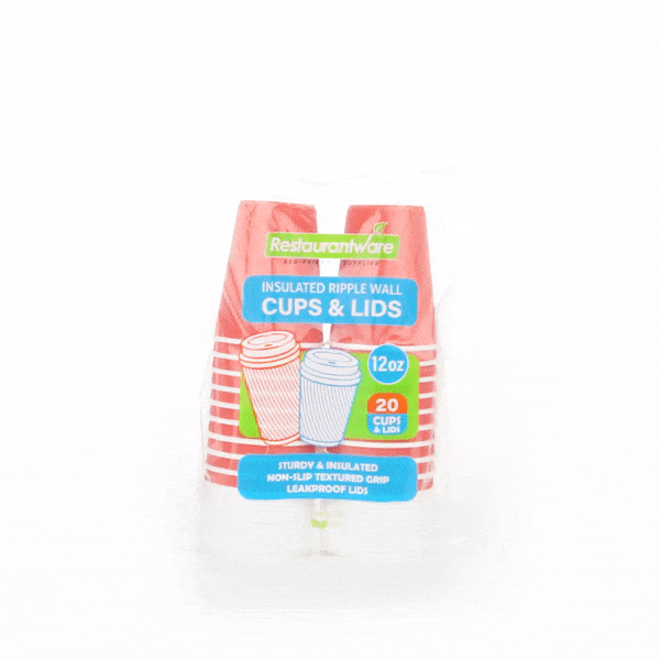Restpresso 12 oz Tangerine Orange Paper Ripple Wall Coffee Cup - with White Lid - 3 1/2" x 3 1/2" x 5" - 20 count box