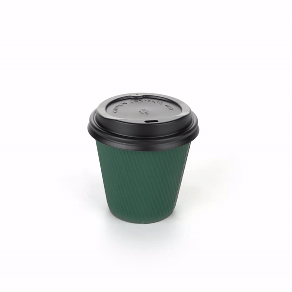 Restpresso 8 oz Forest Green Paper Ripple Wall Coffee Cup - with Black Lid - 3 1/2" x 3 1/2" x 4" - 400 count box