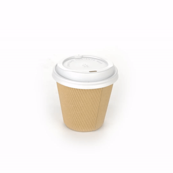 Restpresso 8 oz Kraft Paper Ripple Wall Coffee Cup - with White Lid - 3 1/2" x 3 1/2" x 4" - 20 count box