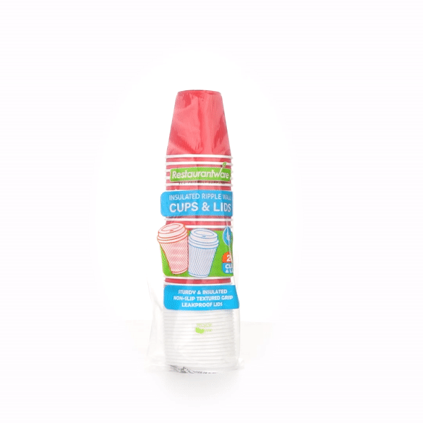 Restpresso 8 oz Red Paper Ripple Wall Coffee Cup - with White Lid - 3 1/2" x 3 1/2" x 4" - 20 count box