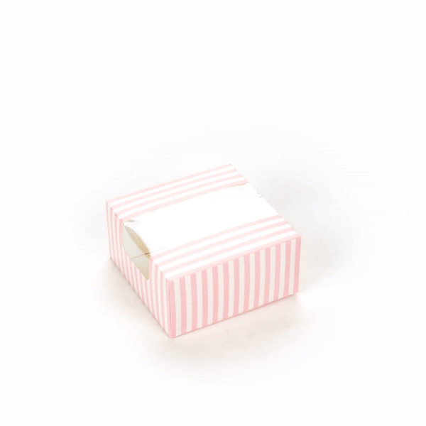Pastry Tek Pink and White Stripe Paper Pastry / Cake Box - with Window - 6 1/4" x 6 1/4" x 3 1/4"- 100 count box