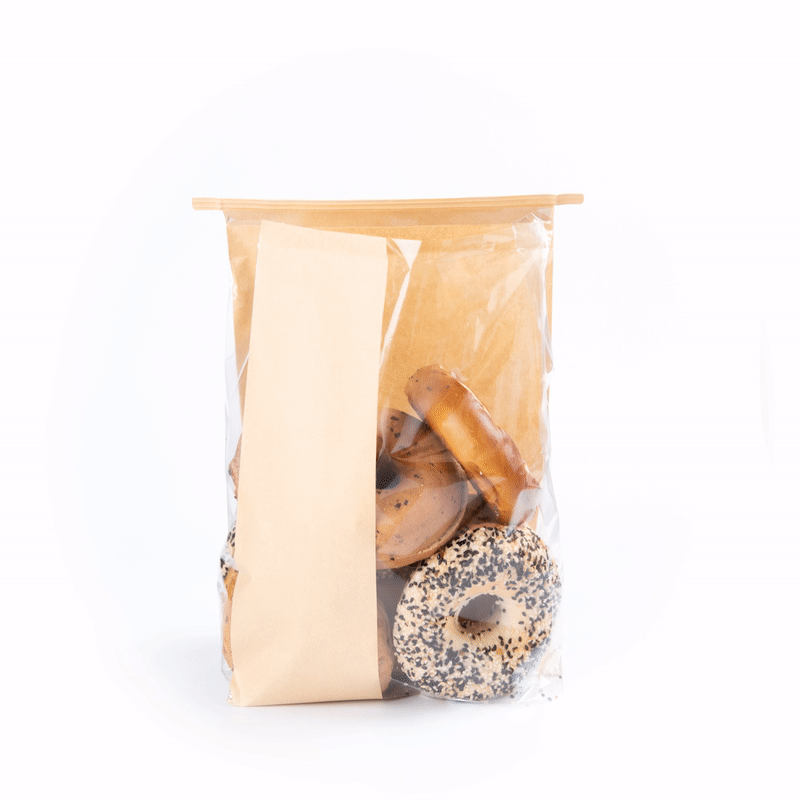 Bag Tek Kraft Paper Bakery Tin Tie Bag - with Window - 8 1/4" x 4" x 13 3/4" - 100 count box